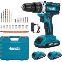 Parafusadeira Furadeira De Impacto Profissional Portátil 21v com 2 baterias 10mm Bivolt + Kit Brocas Sem fio Hanabi